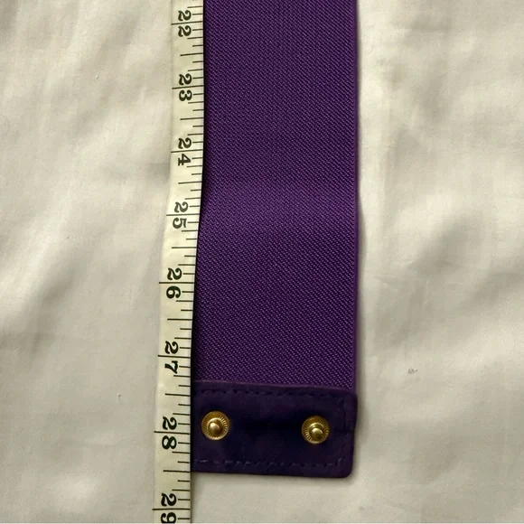 Purple statement satin double flower wide elastic waistband belt - Picture 6 of 9